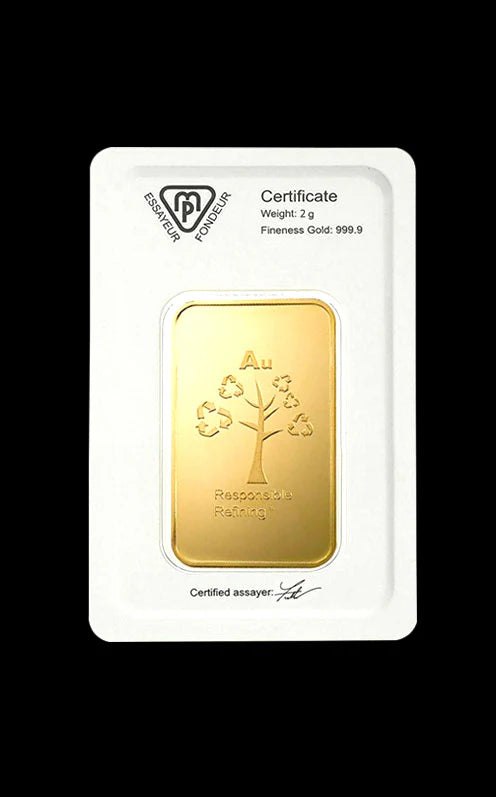 Ingot Gold Bullion Bar 2g (999.9 Fine Gold)
