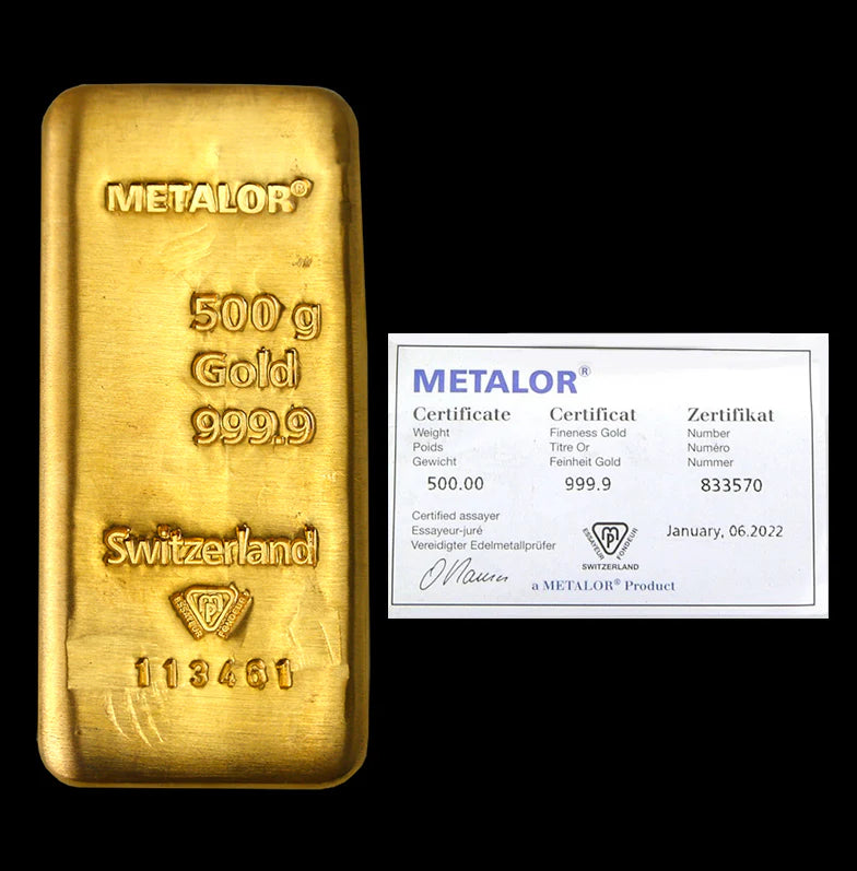 Ingot Gold Bullion Bar 500g (999.9 Fine Gold)